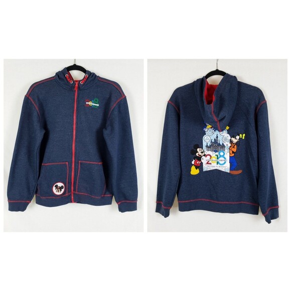 Disney Parks Zip-Up Hoodie Womens XL Blue 2018 Anniversary Patch Embroidered - Picture 1 of 11